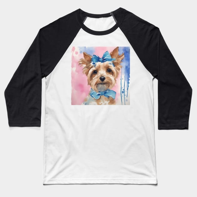 Cute preppy Terrier with blue bows watercolor painting Baseball T-Shirt by SophieClimaArt